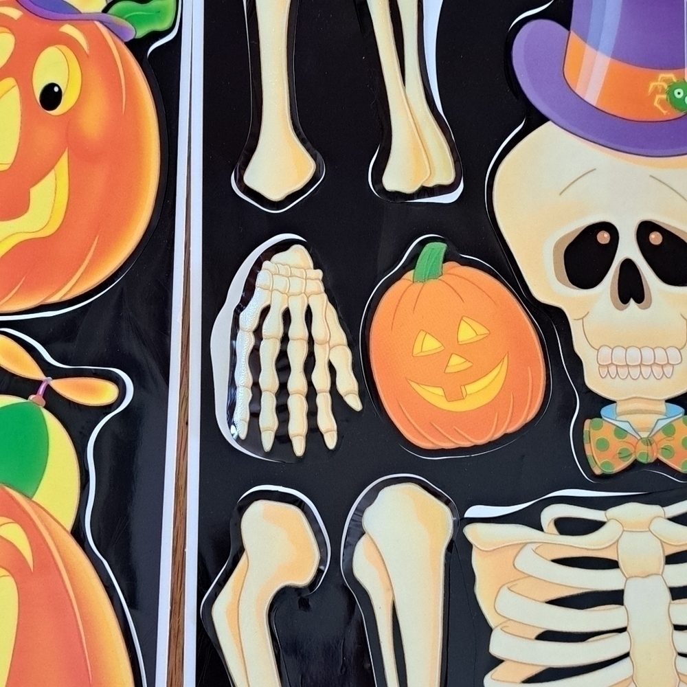 Vintage Halloween Window Clings Lot of 4 Sheets Witch Ghost Skeleton Pumpkin - Picture 15 of 16